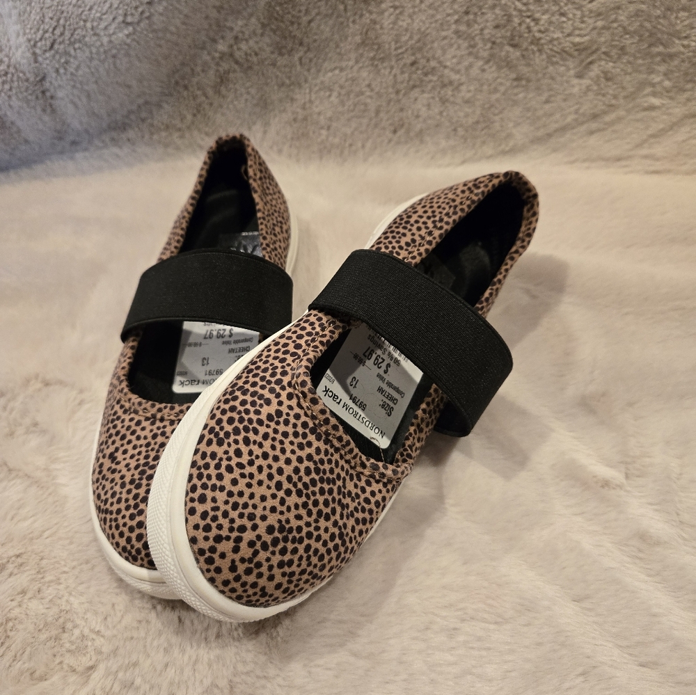 Leopard Print Slip-On Shoes with Black Strap